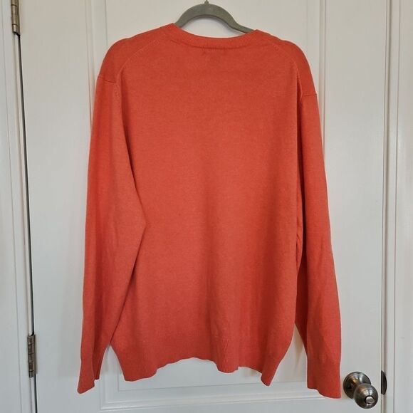 Lands End Mens 100% Cashmere Sweater 2XL 50-52 Heathered Orange V Neck Luxury - Picture 3 of 7